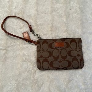 COACH Signature Logo Wristlet Coin Purse Wallet Brown and Tan
